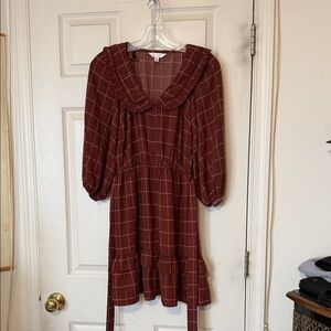 LC Lauren Conrad Burgundy Plaid Long Sleeve Dress